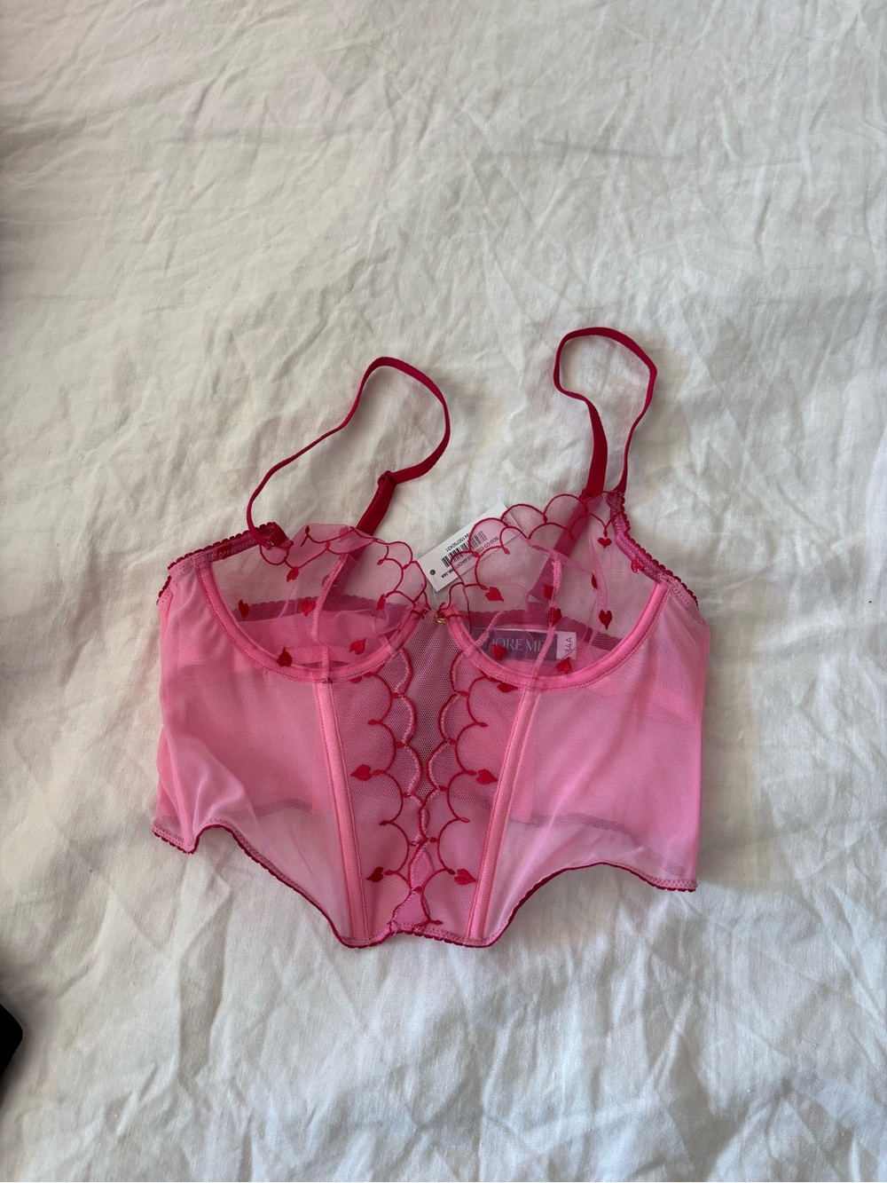 Adore Me Pink Sheer Heart-Embroidered Bustier